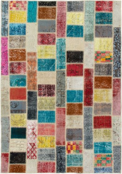 Turkish Color Transition Patchwork 5'5" x 7'8" Hand-knotted Wool Rug 