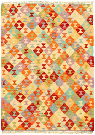 Turkish Bold and Colorful 3'3" x 4'8" Flat-Weave Wool Kilim 