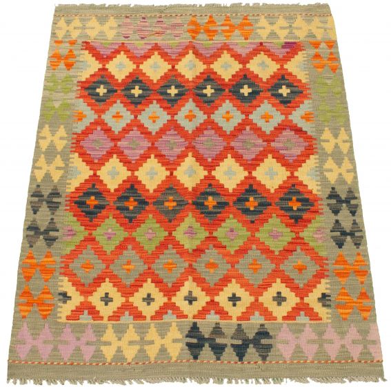 Turkish Bold and Colorful 3'5" x 4'10" Flat-Weave Wool Kilim 