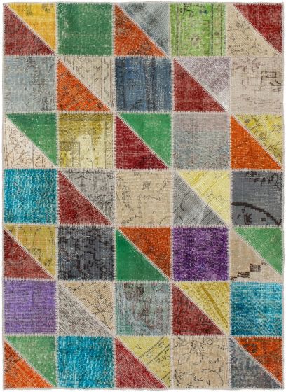 Turkish Color Transition Patchwork 4'9" x 6'7" Hand-knotted Wool Rug 