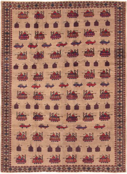 Afghan Rare War 7'3" x 9'7" Hand-knotted Wool Rug 
