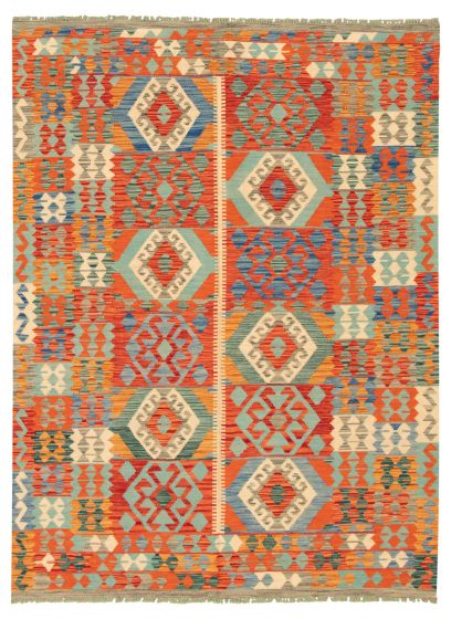 Turkish Bold and Colorful 5'10" x 7'10" Flat-Weave Wool Kilim 