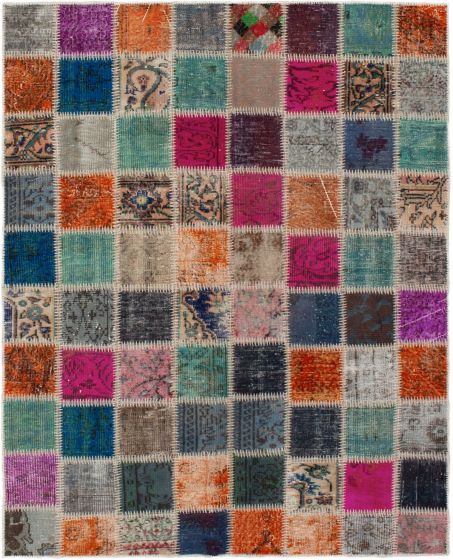 Turkish Color Transition Patchwork 5'2" x 6'7" Hand-knotted Wool Rug 