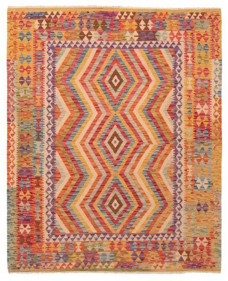 Turkish Bold and Colorful 5'1" x 6'6" Flat-Weave Wool Kilim 