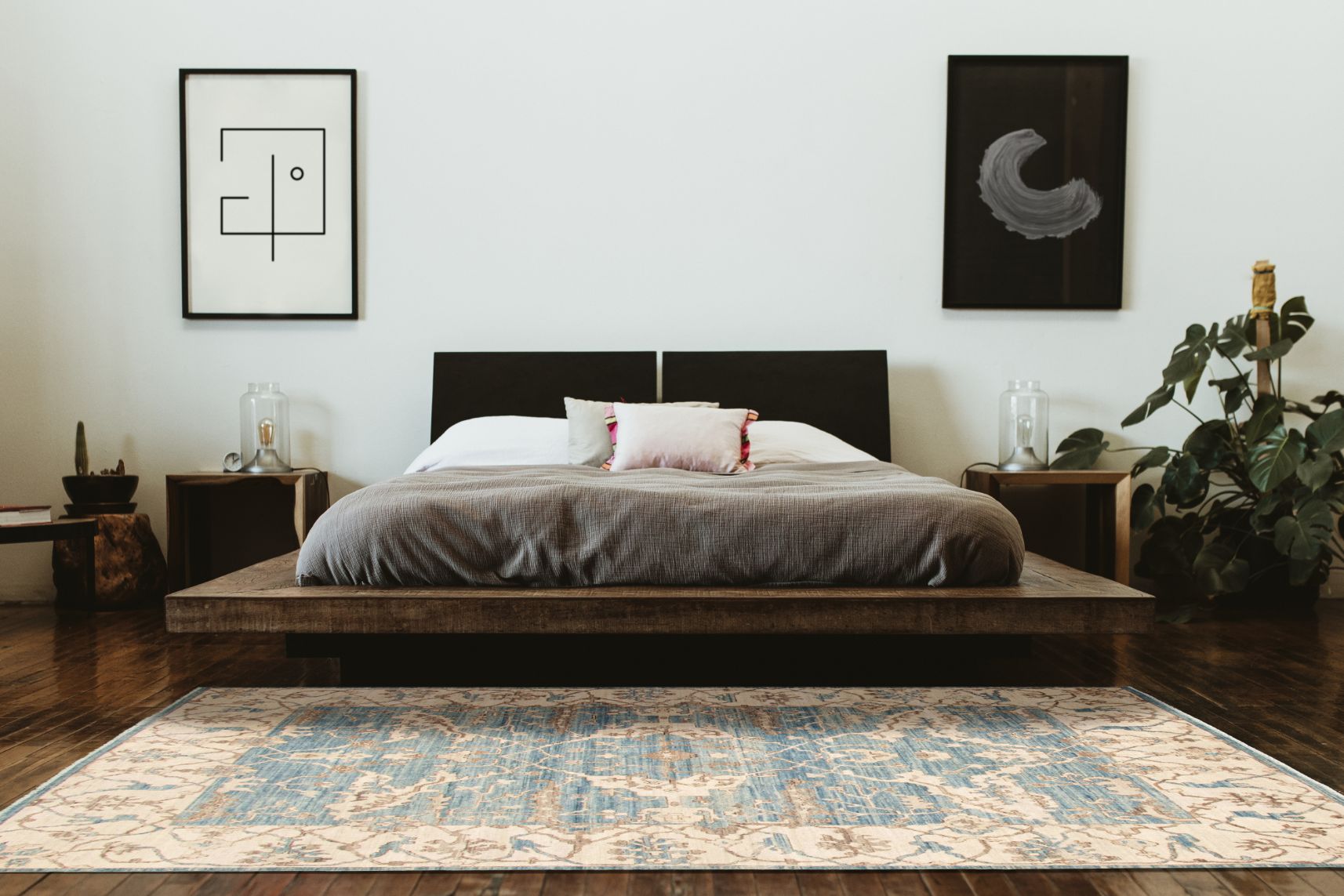 ECARPETGALLERY Finest Oushak rug in modern bedroom